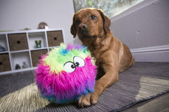 goDog Furballz Squeaky Plush Ball Dog Toy, Chew Guard Technology - Rainbow, Large