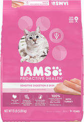 IAMS Proactive Health Adult Sensitive Digestion & Skin Dry Cat Food with Turkey