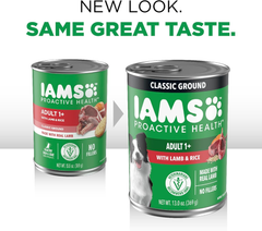 IAMS Proactive Health Adult Wet Dog Food Classic Ground with Lamb and Rice, 13 oz. Cans, Pack of 6