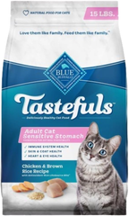 Blue Buffalo Tastefuls Natural Dry Food for Adult Cats, Sensitive Stomach, Chicken & Brown Rice Recipe
