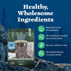 Blue Buffalo Wilderness Nature's Evolutionary Diet High-Protein, Grain-Free Natural Dry Food for Adult Cats, Duck