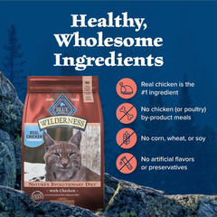 Blue Buffalo Wilderness High-Protein, Grain-Free Natural Dry Food for Adult Cats, Weight and Hairball Control, Chicken
