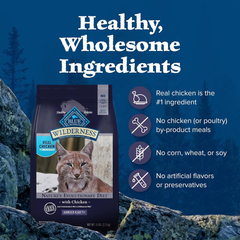 Blue Buffalo Wilderness Natural Mature Dry Cat Food for Cats 7+ Years, High-Protein and Grain-Free Diet, Supports Immune System Health and Energy to Stay Active, Chicken