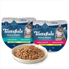 Blue Buffalo Tastefuls Savory Singles Natural Wet Cat Food Cuts in Gravy, Salmon and Tuna Variety Pack