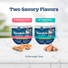 Blue Buffalo Tastefuls Savory Singles Natural Wet Cat Food Cuts in Gravy, Salmon and Tuna Variety Pack