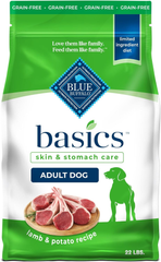 Blue Buffalo Basics Grain-Free Dry Dog Food for Adult Dogs, Limited Ingredient Diet, Lamb Recipe