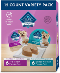 Blue Buffalo Delights Small Breed Natural Wet Dog Food Variety Pack, Top Sirloin Paté and Grilled Chicken Paté