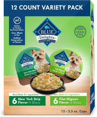 Blue Buffalo Delights Natural Adult Small Breed Wet Dog Food, Variety Pack, Made with Natural Ingredients, Filet Mignon & New York Strip Recipe in Hearty Gravy