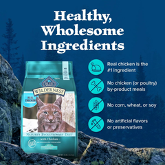 Blue Buffalo Wilderness Natural Hairball Care Dry Cat Food for Indoor Cats, High-Protein & Grain-Free Formula, Chicken