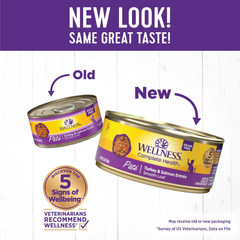 Wellness Complete Health Pate Adult Wet Cat Food, Natural, Protein-Rich, Grain Free (Turkey & Salmon)