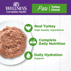 Wellness Complete Health Pate Adult Wet Cat Food, Natural, Protein-Rich, Grain Free (Turkey)