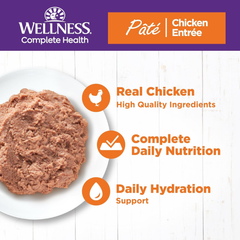 Wellness Complete Health Pate Adult Wet Cat Food, Natural, Protein-Rich, Grain Free(Chicken)