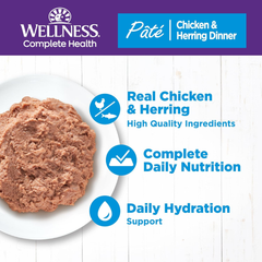 Wellness Complete Health Pate Adult Wet Cat Food, Natural, Protein-Rich, Grain Free(Chicken & Herring)