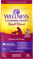 Wellness Complete Health Small Breed Adult Dry Dog Food with Grains and Real Turkey, Natural Ingredients, Omega Fatty Acids, and Probiotics, Made in USA