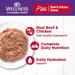 Wellness Complete Health Pate Adult Wet Cat Food, Natural, Protein-Rich, Grain Free (Beef & Chicken)