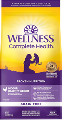 Wellness Complete Health Adult Dry Cat Food for Indoor Cats, Grain Free, Natural, Healthy Weight Chicken & Turkey Meal