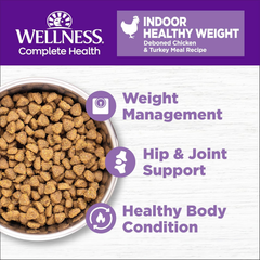 Wellness Complete Health Adult Dry Cat Food for Indoor Cats, Grain Free, Natural, Healthy Weight Chicken & Turkey Meal