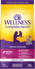 Wellness Complete Health Adult Dry Cat Food for Indoor Cats, Grain Free, Natural, Salmon and Herring Meal
