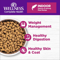 Wellness Complete Health Adult Dry Cat Food for Indoor Cats, Grain Free, Natural, Salmon and Herring Meal