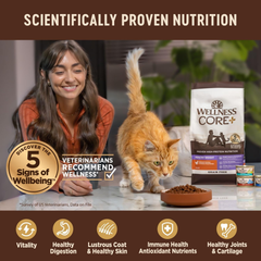 Wellness CORE+ Grain-Free High Protein Adult Dry Cat Food, Chicken, Turkey & Chicken Meal Indoor Formula Dry Cat Food