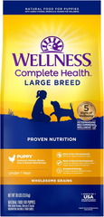 Wellness Complete Health Large Breed Dry Dog Puppy Food with Grains, Natural Ingredients, Made in USA with Real Meat (Puppy, Chicken, Salmon & Rice)