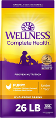 Wellness Complete Health Puppy Dry Dog Food, Wholesome Grains, Natural, Chicken, Oatmeal, & Salmon Recipe