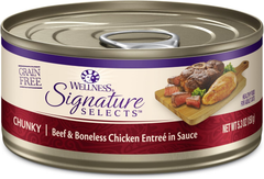Wellness CORE Signature Selects Chunky Adult Wet Cat Food, Natural, Protein-Rich, Grain Free (Beef & Chicken)