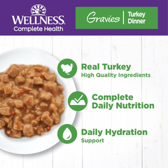 Wellness Complete Health Gravy Adult Wet Cat Food, Natural, Protein-Rich, Grain Free (Turkey Dinner)