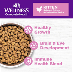 Wellness Complete Health Kitten Dry Cat Food for Indoor and Outdoor Cats, Grain Free, Natural, Chicken & Chicken Meal