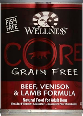 Wellness CORE Natural Wet Grain Free Canned Dog Food, Beef, Venison & Lamb