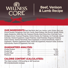 Wellness CORE Natural Wet Grain Free Canned Dog Food, Beef, Venison & Lamb