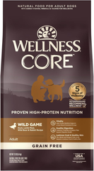 Wellness CORE Grain-Free High-Protein Dry Dog Food, Natural Ingredients, Made in USA with Real Meat, All Breeds, For Adult Dogs (Wild Game Duck, Lamb Meal, Boar & Rabbit)