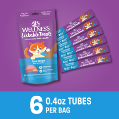 Wellness Lickable Treats Soft Puree Natural Grain Free Adult Cat Treats, Tuna Recipe