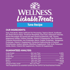 Wellness Lickable Treats Soft Puree Natural Grain Free Adult Cat Treats, Tuna Recipe