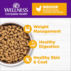 Wellness Complete Health Adult Dry Cat Food for Indoor Cats, Grain Free, Natural, Chicken & Chicken Meal