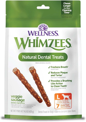 Wellness WHIMZEES Veggie Sausage Dog Dental Treats, Natural Chews, Large Size Stick