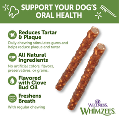 Wellness WHIMZEES Veggie Sausage Dog Dental Treats, Natural Chews, Large Size Stick