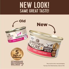 Wellness CORE+ Digestive Health Pate Adult Wet Cat Food, Natural, Protein-Rich, Grain Free (Salmon)