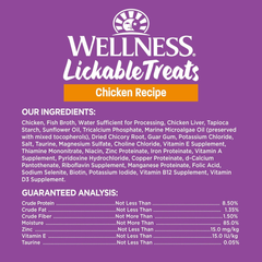 Wellness Lickable Treats Soft Puree Natural Grain Free Adult Cat Treats, Chicken Recipe