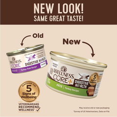 Wellness CORE+ Digestive Health Pate Adult Wet Cat Food, Natural, Protein-Rich, Grain Free (Turkey)