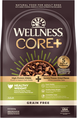 Wellness CORE+ (Formerly RawRev) Grain Free Natural Dry Dog Food, Healthy Weight Deboned Turkey & Chicken with Freeze Dried Turkey Recipe