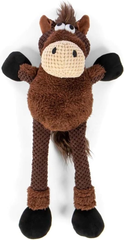 goDog Checkers Skinny Horse Squeaky Plush Dog Toy, Chew Guard Technology - Brown