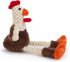 goDog Checkers Just for Me Skinny Rooster Squeaky Plush Dog Toy, Chew Guard Technology - Brown