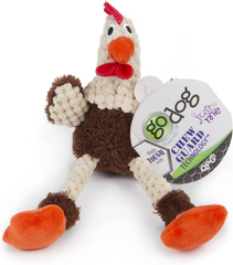 goDog Checkers Just for Me Skinny Rooster Squeaky Plush Dog Toy, Chew Guard Technology - Brown