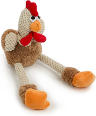 goDog Checkers Skinny Rooster Squeaky Plush Dog Toy, Chew Guard Technology - Brown