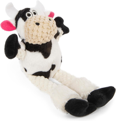 goDog Checkers Just for Me Skinny Cow Squeaky Plush Dog Toy, Chew Guard Technology - White