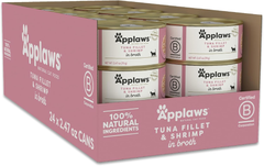 Applaws Natural Wet Cat Food in Broth, Limited Ingredient Canned Wet Cat Food, No Additives, Made with Natural Ingredients, Tuna Fillet & Shrimp in Broth