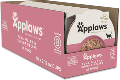 Applaws Natural Wet Cat Food in Broth, Limited Ingredient Cat Food Cups, Grain-Free Cat Food Pots, No Artificials, 100% Natural Ingredient Cat Food, Tuna Fillet & Shrimp in Broth