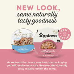 Applaws Natural Wet Cat Food in Broth, Limited Ingredient Cat Food Cups, Grain-Free Cat Food Pots, No Artificials, 100% Natural Ingredient Cat Food, Tuna Fillet & Shrimp in Broth