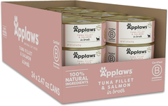 Applaws Natural Wet Cat Food in Broth, Limited Ingredient Canned Wet Cat Food, No Additives, Made with Natural Ingredients, Tuna Fillet with Salmon in Broth